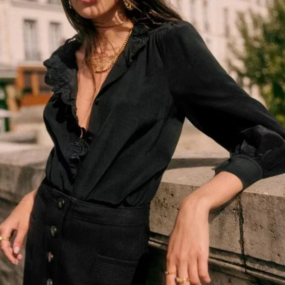 Sezane | Tops | Sezane Chloe Shirt In Black | Poshmark